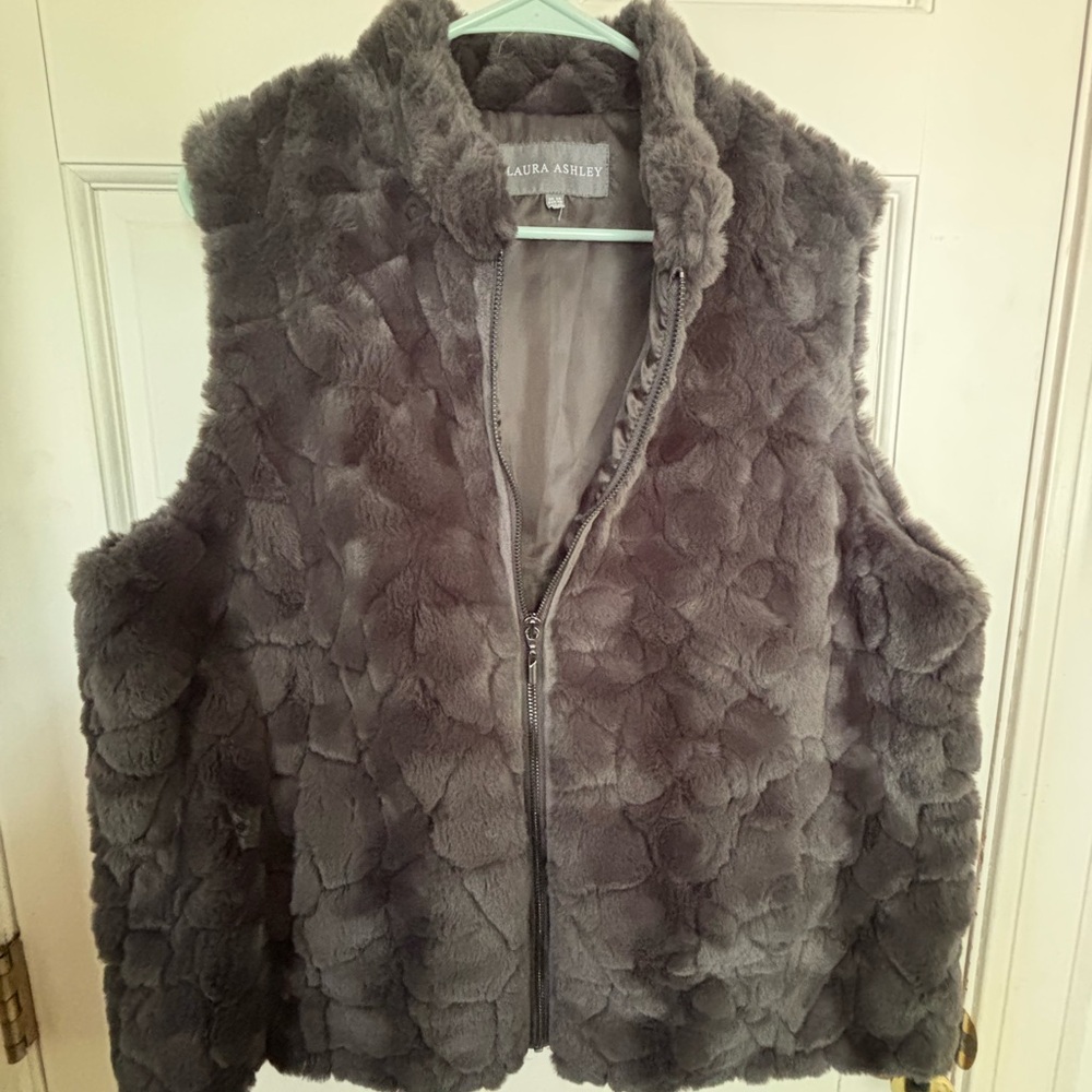 Laura Ashley Gray Faux Fur Vest- worn a couple of times so like new condition